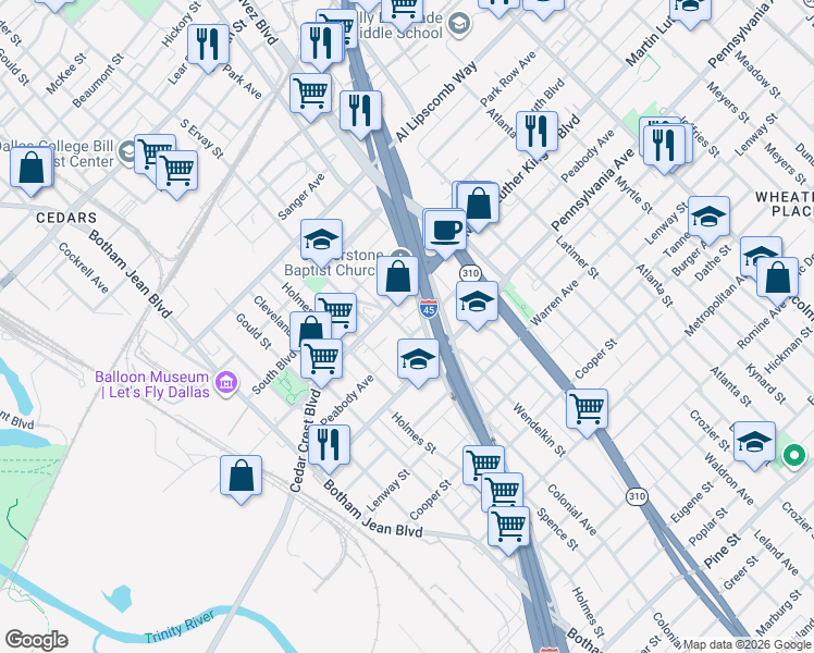 map of restaurants, bars, coffee shops, grocery stores, and more near 3016 Colonial Ave in Dallas