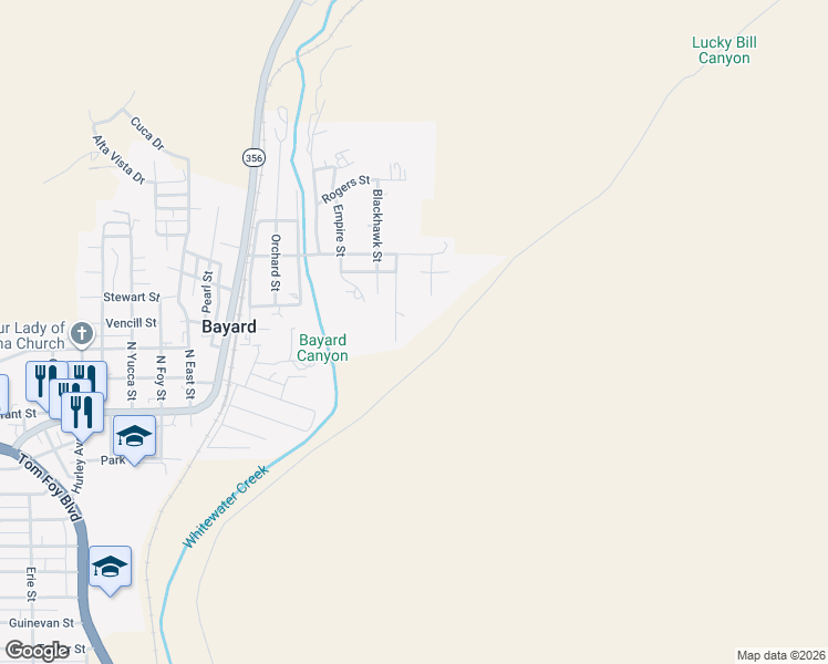 map of restaurants, bars, coffee shops, grocery stores, and more near Bayard Canyon Road in Bayard