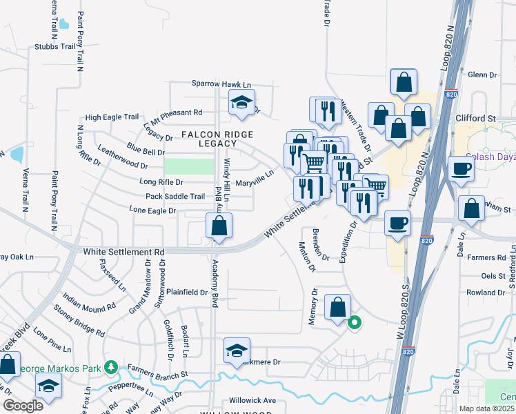 map of restaurants, bars, coffee shops, grocery stores, and more near 308 Pepperwood Tr in Fort Worth