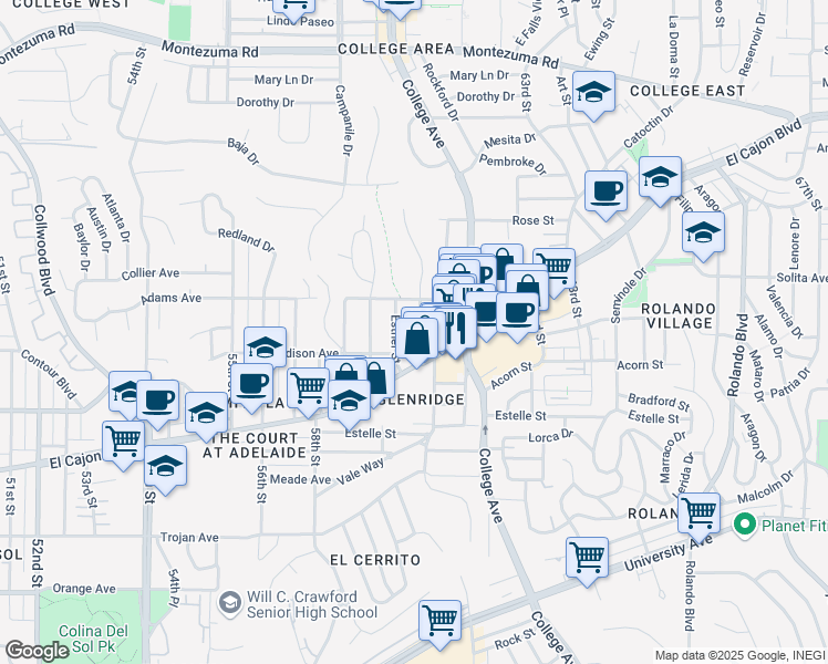 map of restaurants, bars, coffee shops, grocery stores, and more near 4638 60th Street in San Diego