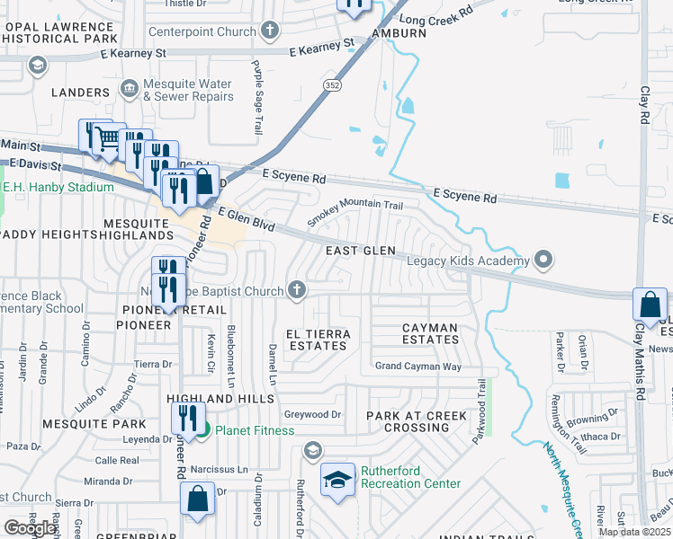map of restaurants, bars, coffee shops, grocery stores, and more near 432 Antietam Way in Mesquite