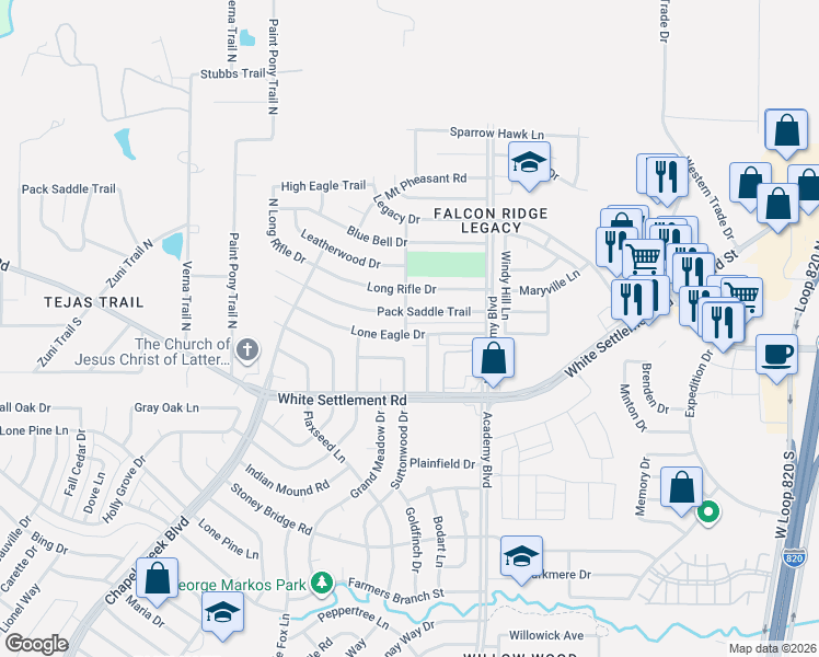 map of restaurants, bars, coffee shops, grocery stores, and more near 9992 Lone Eagle Drive in Fort Worth