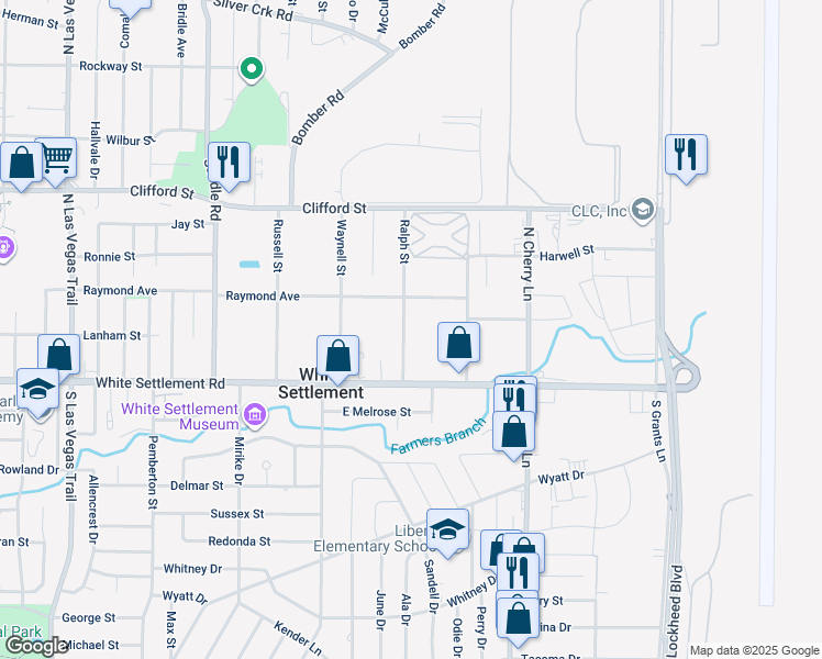 map of restaurants, bars, coffee shops, grocery stores, and more near 120 Ralph Street in Fort Worth