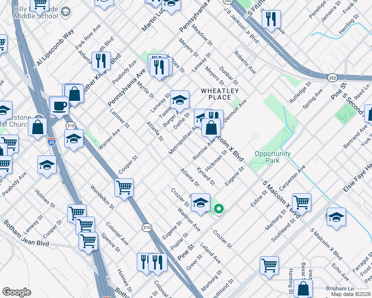 map of restaurants, bars, coffee shops, grocery stores, and more near 3719 Ruskin Street in Dallas