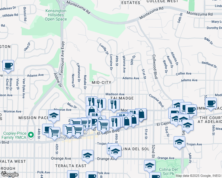 map of restaurants, bars, coffee shops, grocery stores, and more near 4626 Estrella Avenue in San Diego