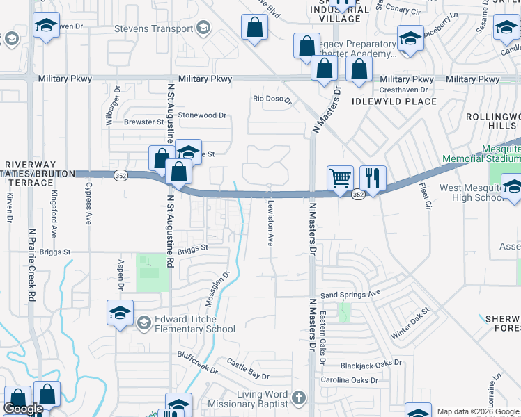 map of restaurants, bars, coffee shops, grocery stores, and more near 2911 Lewiston Avenue in Dallas