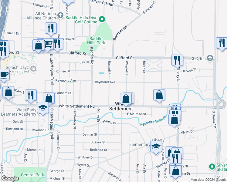 map of restaurants, bars, coffee shops, grocery stores, and more near 117 Waynell St in White Settlement