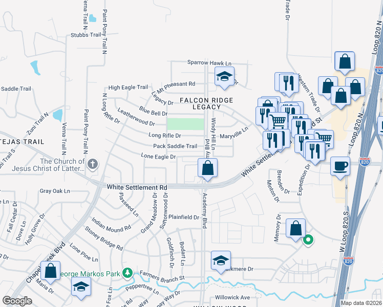map of restaurants, bars, coffee shops, grocery stores, and more near 9940 Lone Eagle Drive in Fort Worth