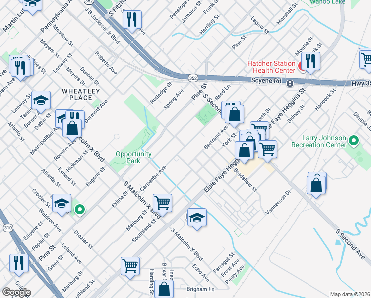 map of restaurants, bars, coffee shops, grocery stores, and more near 3120 Carpenter Avenue in Dallas