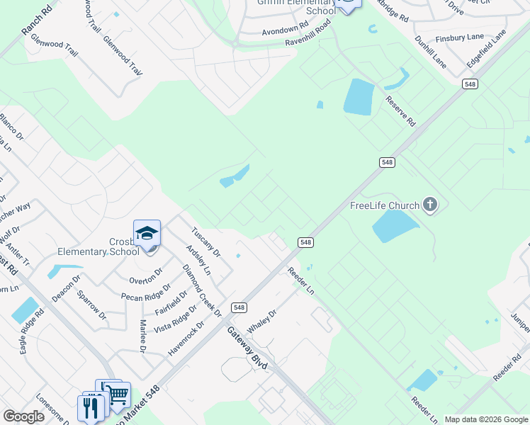map of restaurants, bars, coffee shops, grocery stores, and more near 13937 Farm to Market 548 in Forney