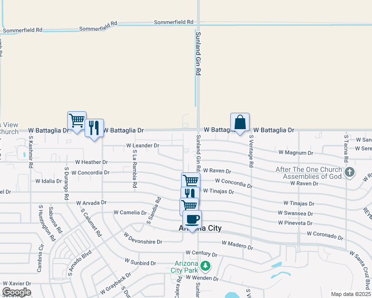 map of restaurants, bars, coffee shops, grocery stores, and more near 13035 South Laredo Road in Arizona City