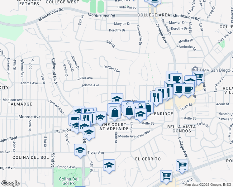 map of restaurants, bars, coffee shops, grocery stores, and more near 4626 56th Street in San Diego