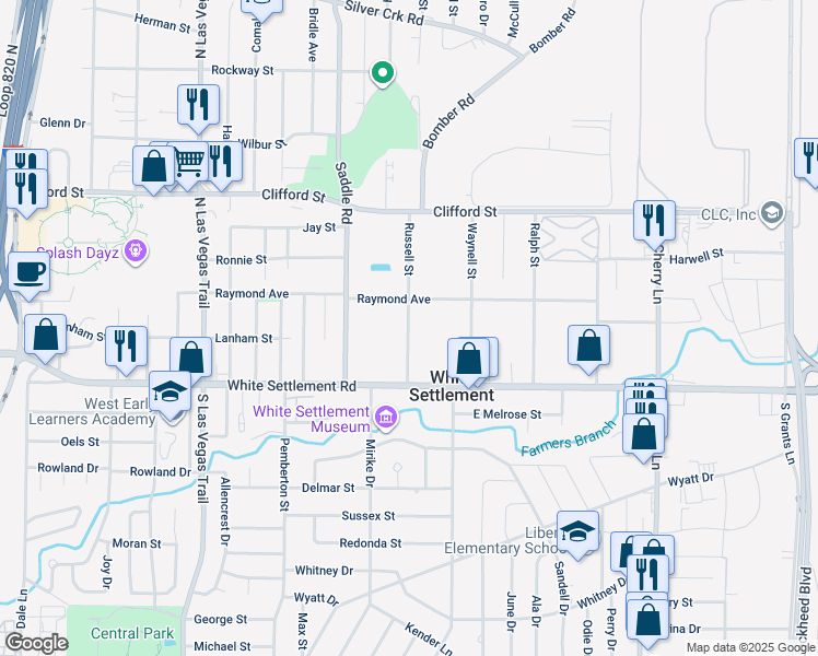 map of restaurants, bars, coffee shops, grocery stores, and more near 119 Russell Street in Fort Worth