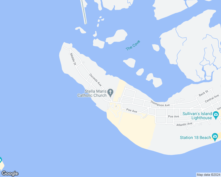 map of restaurants, bars, coffee shops, grocery stores, and more near 402 Seabreeze Lane in Sullivan's Island