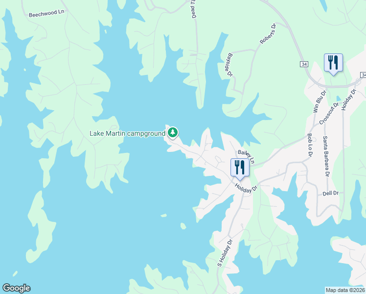 map of restaurants, bars, coffee shops, grocery stores, and more near 350-406 North Holiday Drive in Dadeville