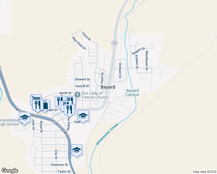 map of restaurants, bars, coffee shops, grocery stores, and more near in Bayard