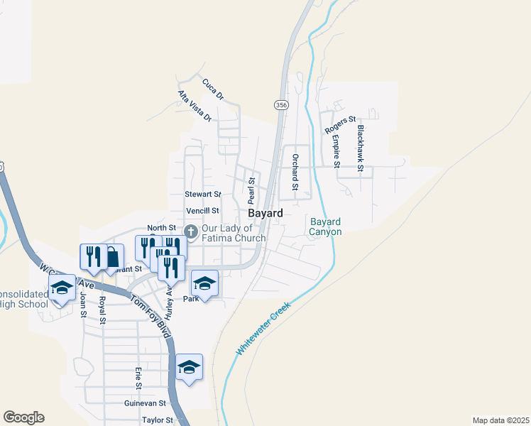 map of restaurants, bars, coffee shops, grocery stores, and more near in Bayard