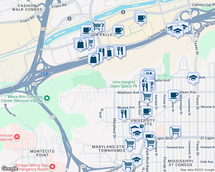 map of restaurants, bars, coffee shops, grocery stores, and more near 1111 Golden Gate Drive in San Diego