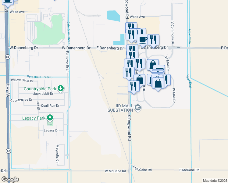 map of restaurants, bars, coffee shops, grocery stores, and more near 3924 South Dogwood Road in El Centro