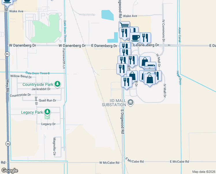 map of restaurants, bars, coffee shops, grocery stores, and more near 1547 Dogwood Road in El Centro