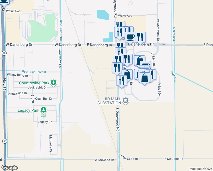 map of restaurants, bars, coffee shops, grocery stores, and more near 1547 Dogwood Rd in El Centro