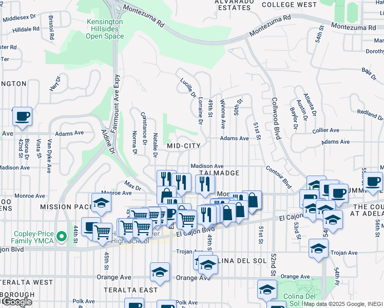 map of restaurants, bars, coffee shops, grocery stores, and more near 4626 Estrella Avenue in San Diego