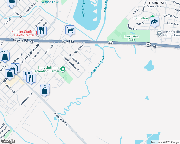map of restaurants, bars, coffee shops, grocery stores, and more near 5424 Bourquin Street in Dallas