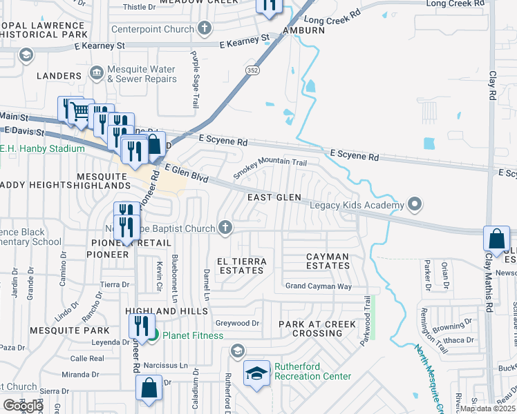 map of restaurants, bars, coffee shops, grocery stores, and more near 428 Antietam Court in Mesquite