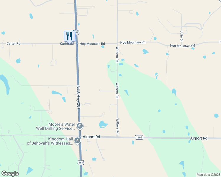 map of restaurants, bars, coffee shops, grocery stores, and more near 33 Roberts Road in Mineral Wells