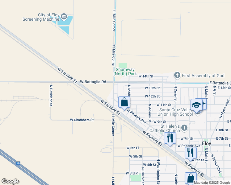 map of restaurants, bars, coffee shops, grocery stores, and more near 799 West Battaglia Road in Eloy