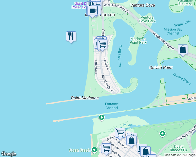 map of restaurants, bars, coffee shops, grocery stores, and more near 715 Avalon Court in San Diego