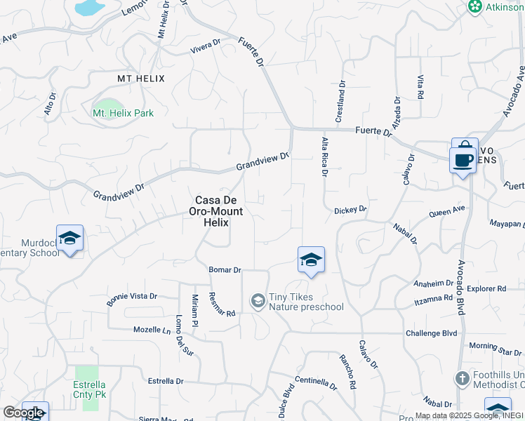 map of restaurants, bars, coffee shops, grocery stores, and more near 4551 Peak Court in La Mesa