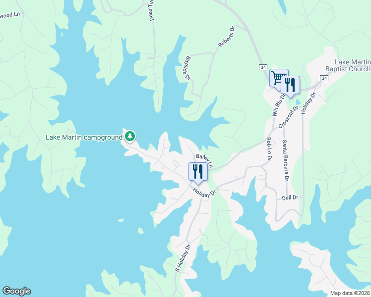 map of restaurants, bars, coffee shops, grocery stores, and more near 160 Oak Drive in Dadeville