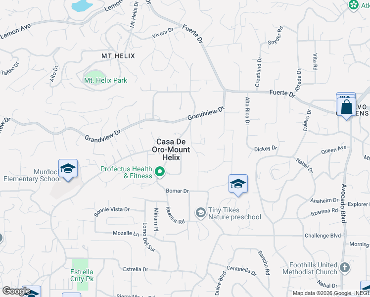 map of restaurants, bars, coffee shops, grocery stores, and more near 4633 Hillview Drive in La Mesa