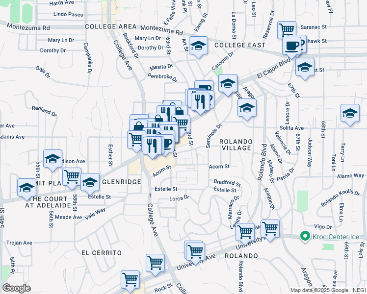 map of restaurants, bars, coffee shops, grocery stores, and more near 6264 1/2 Stanley Avenue in San Diego