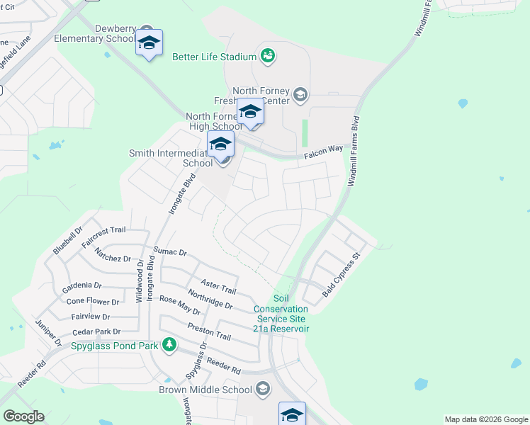 map of restaurants, bars, coffee shops, grocery stores, and more near 3026 Chico Drive in Forney