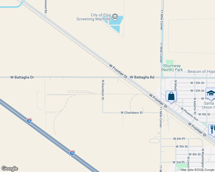 map of restaurants, bars, coffee shops, grocery stores, and more near 965 N Davidson St in Eloy