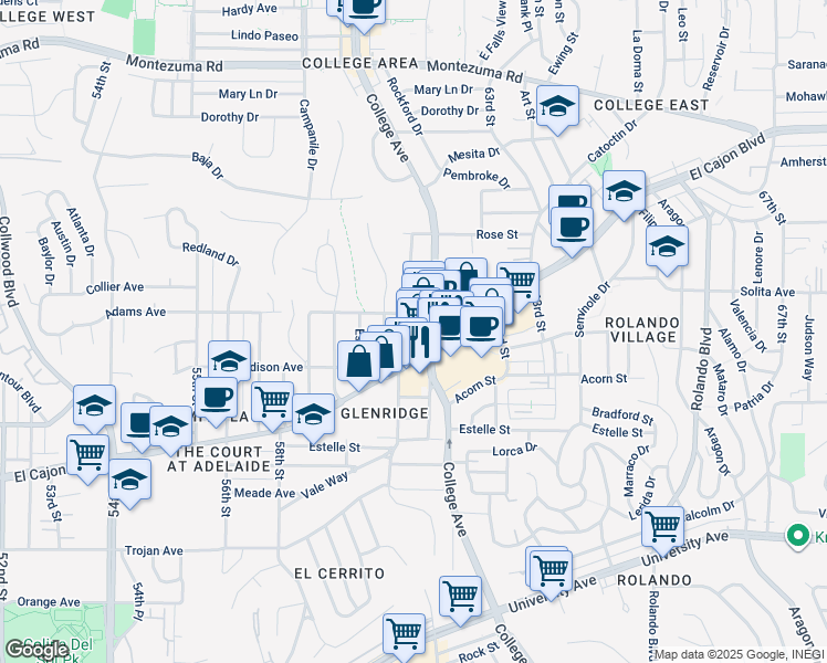 map of restaurants, bars, coffee shops, grocery stores, and more near in San Diego