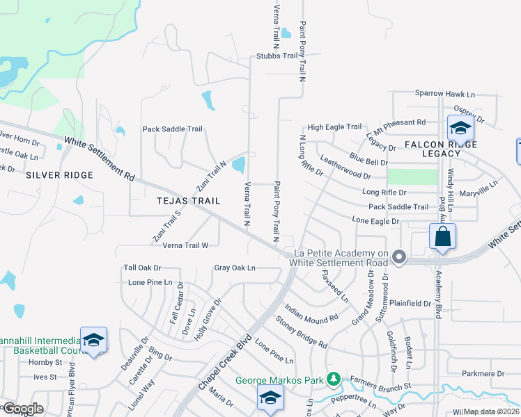 map of restaurants, bars, coffee shops, grocery stores, and more near 129 Paint Pony Trail North in Fort Worth