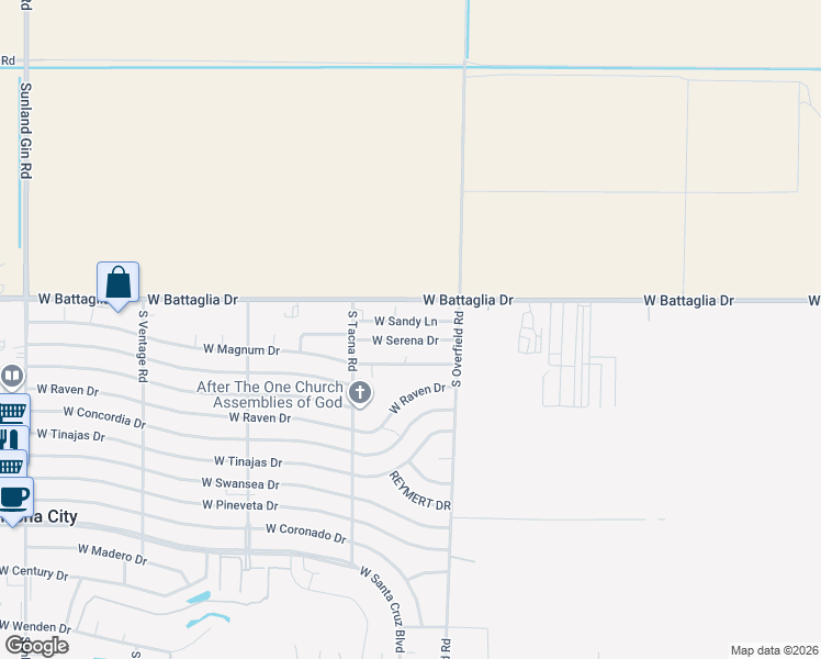 map of restaurants, bars, coffee shops, grocery stores, and more near 8161 West Serena Drive in Arizona City