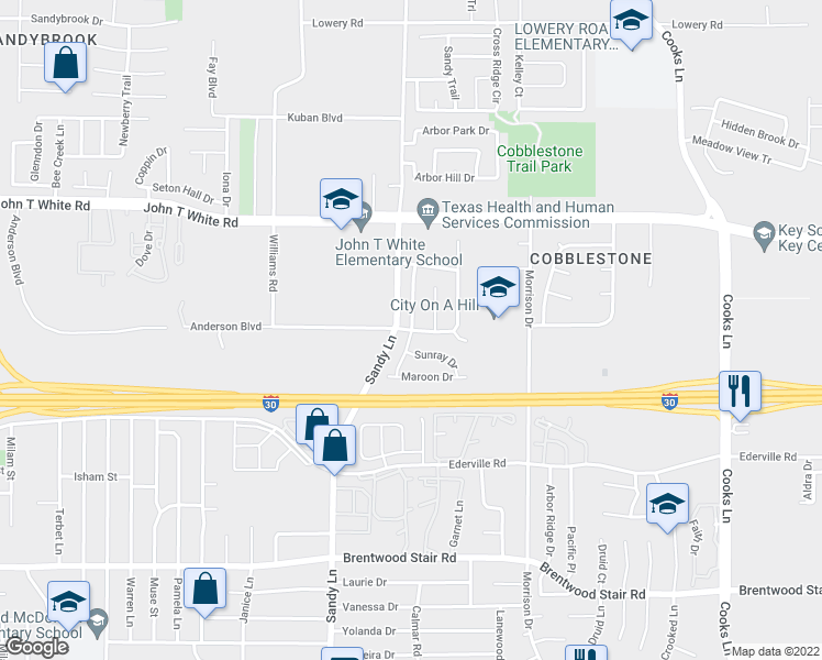 map of restaurants, bars, coffee shops, grocery stores, and more near 1151 Redcloud Dr in Fort Worth