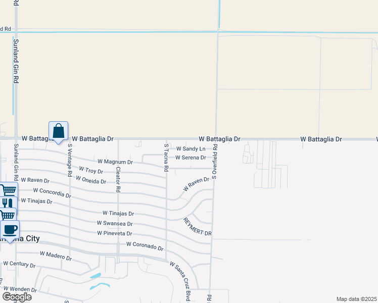 map of restaurants, bars, coffee shops, grocery stores, and more near 8311 West Serena Drive in Arizona City