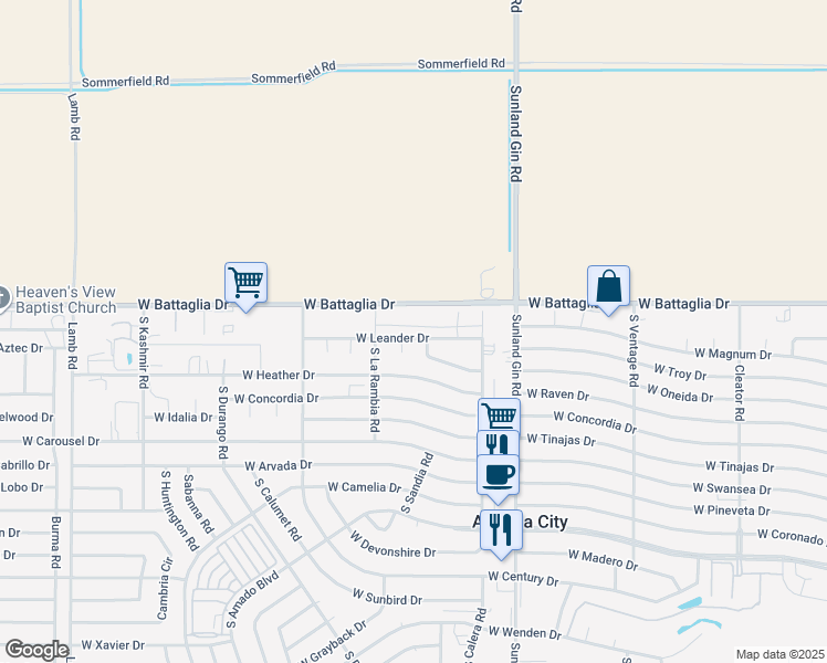 map of restaurants, bars, coffee shops, grocery stores, and more near 9981 Pacifico Drive in Arizona City