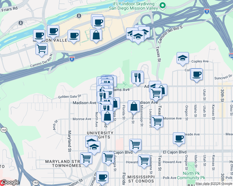 map of restaurants, bars, coffee shops, grocery stores, and more near 4628 Georgia Street in San Diego
