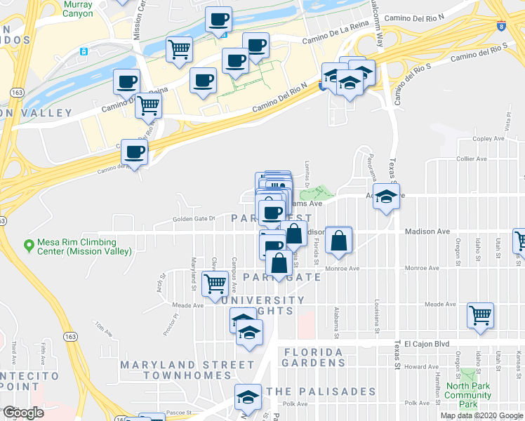 map of restaurants, bars, coffee shops, grocery stores, and more near 4640 North Avenue in San Diego