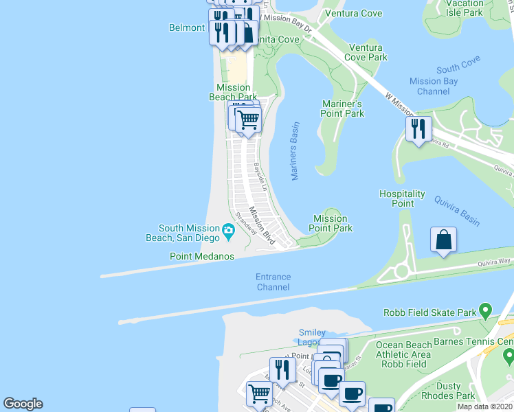 map of restaurants, bars, coffee shops, grocery stores, and more near 802 San Luis Rey Place in San Diego
