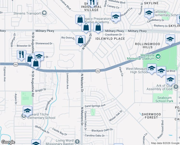 map of restaurants, bars, coffee shops, grocery stores, and more near 2834 Namur Street in Dallas