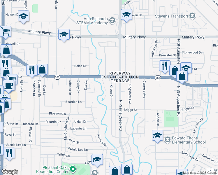map of restaurants, bars, coffee shops, grocery stores, and more near 20 Curvilinear Court in Dallas