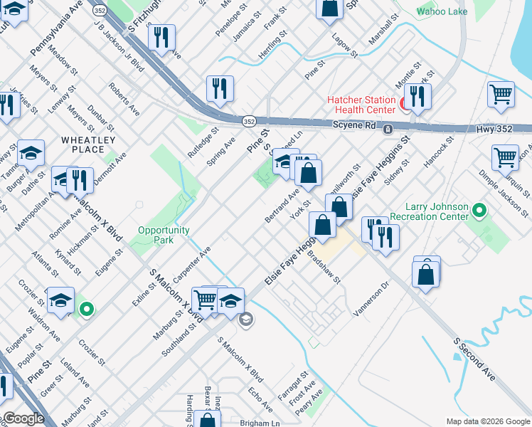 map of restaurants, bars, coffee shops, grocery stores, and more near 4502 Roberts Avenue in Dallas