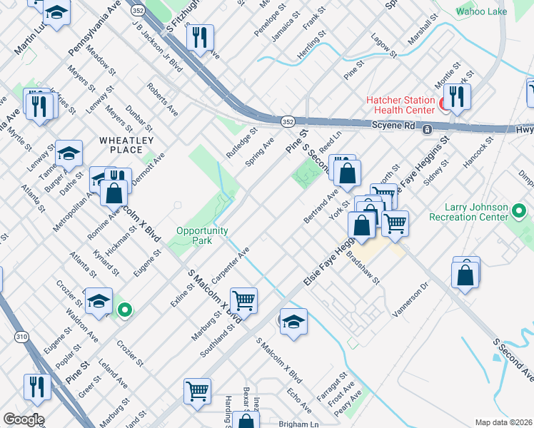 map of restaurants, bars, coffee shops, grocery stores, and more near 3120 Carpenter Avenue in Dallas